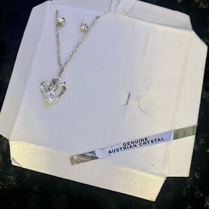 Vintage Sterling Silver and Austrian Crystal Necklace and Earring Set